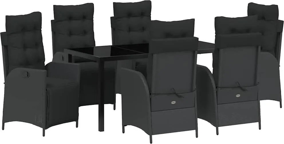 vidaXL Kert étkező szett párnával 7 pcs Fekete polirattan