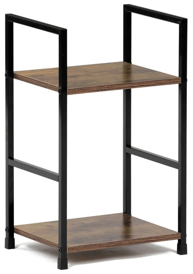 Bibliotecă, 2 rafturi, decor lemn vintage, MDF, lac negru