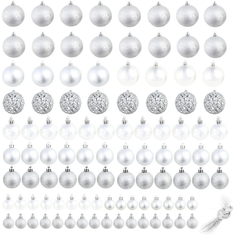 100 darabos ezüstszínű karácsonyi gömb készlet 3/4/6 cm