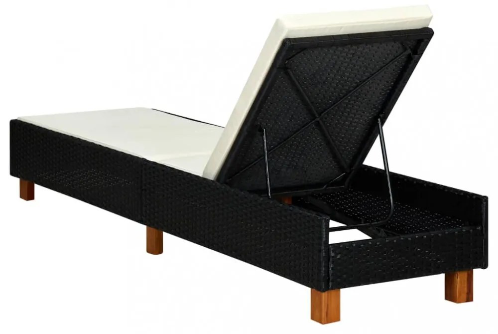 fekete polyrattan napozóágy párnával