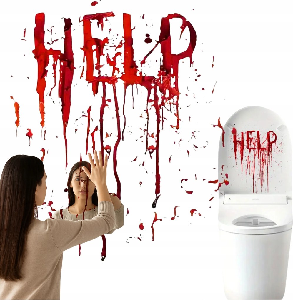 Halloween matrica Help Vér Ajtó Tükör Vízálló 40x60 cm Nagy