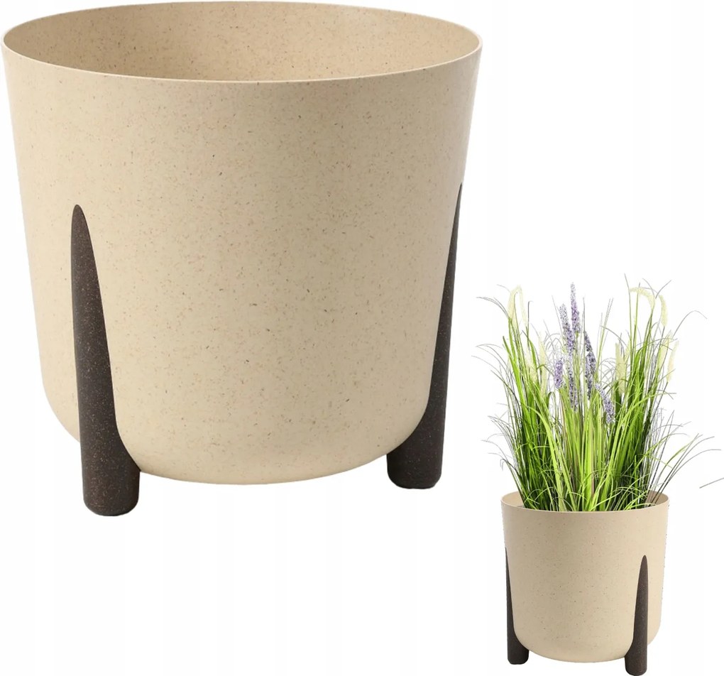 Lábakon Álló Virágcserép Fedő, 33 Cm-es, Homokszínű, 32 CM Magas, Betéttel