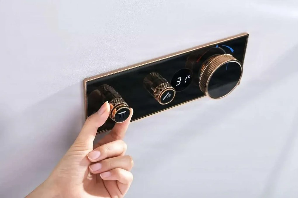 Falba süllyesztett zuhanyrendszer ELITE EDITION BCS1603 termosztáttal, kijelzővel, több színváltozatban — Réz-fekete — Két kimenetes