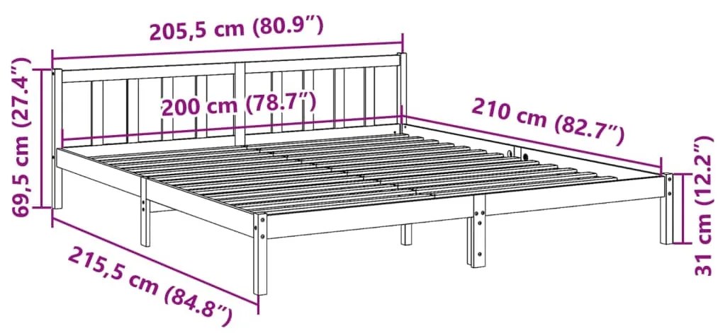 tömör fenyőfa extra hosszú ágykeret matrac nélkül 200 x 210 cm