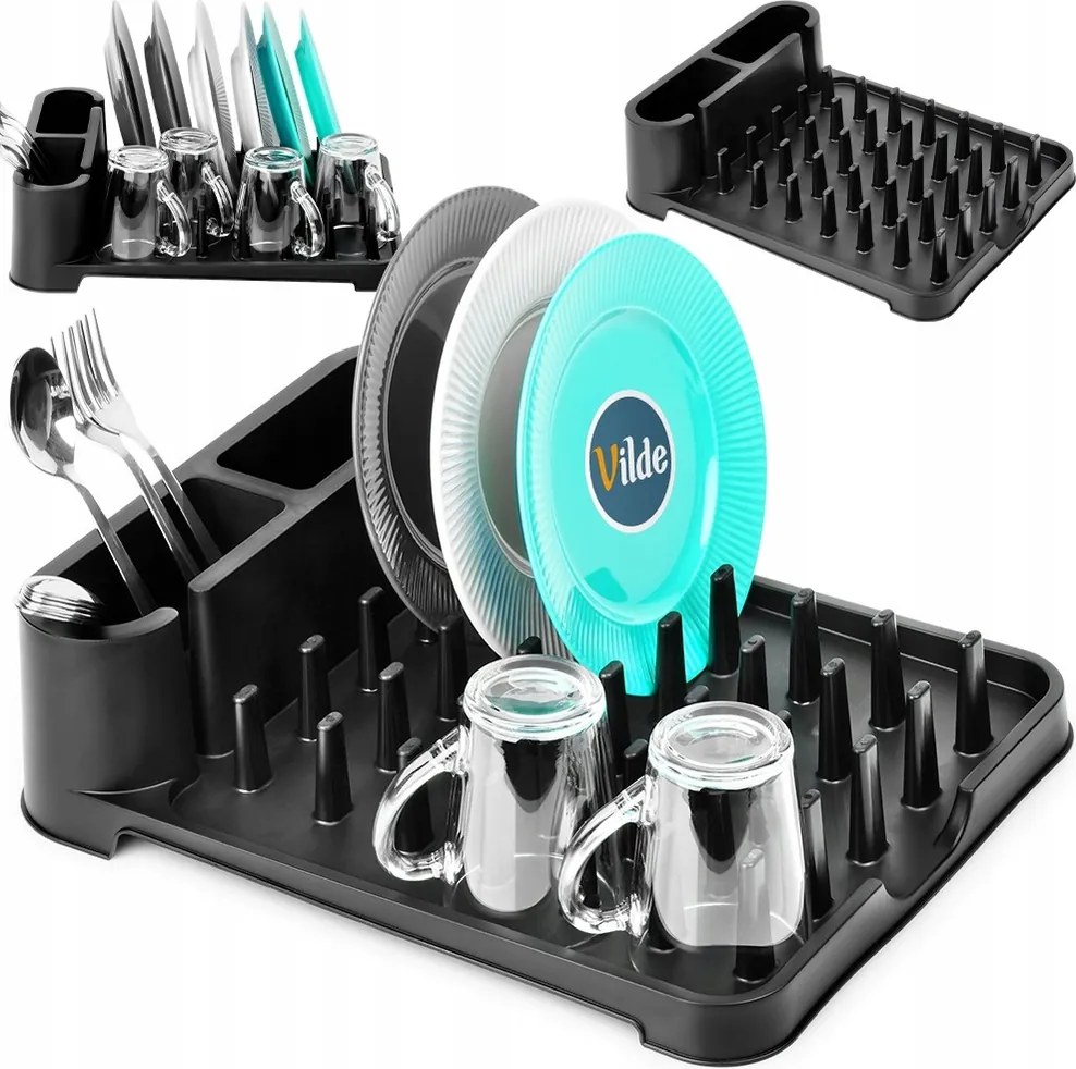 Csepegtető Edényszárító evőeszközök tányérok bögrék álló konyhai fekete