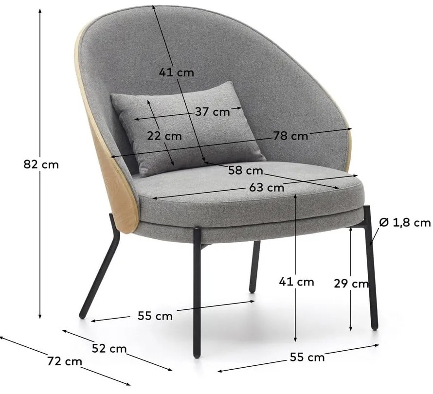 Szürke-natúr színű fotel Eamy – Kave Home