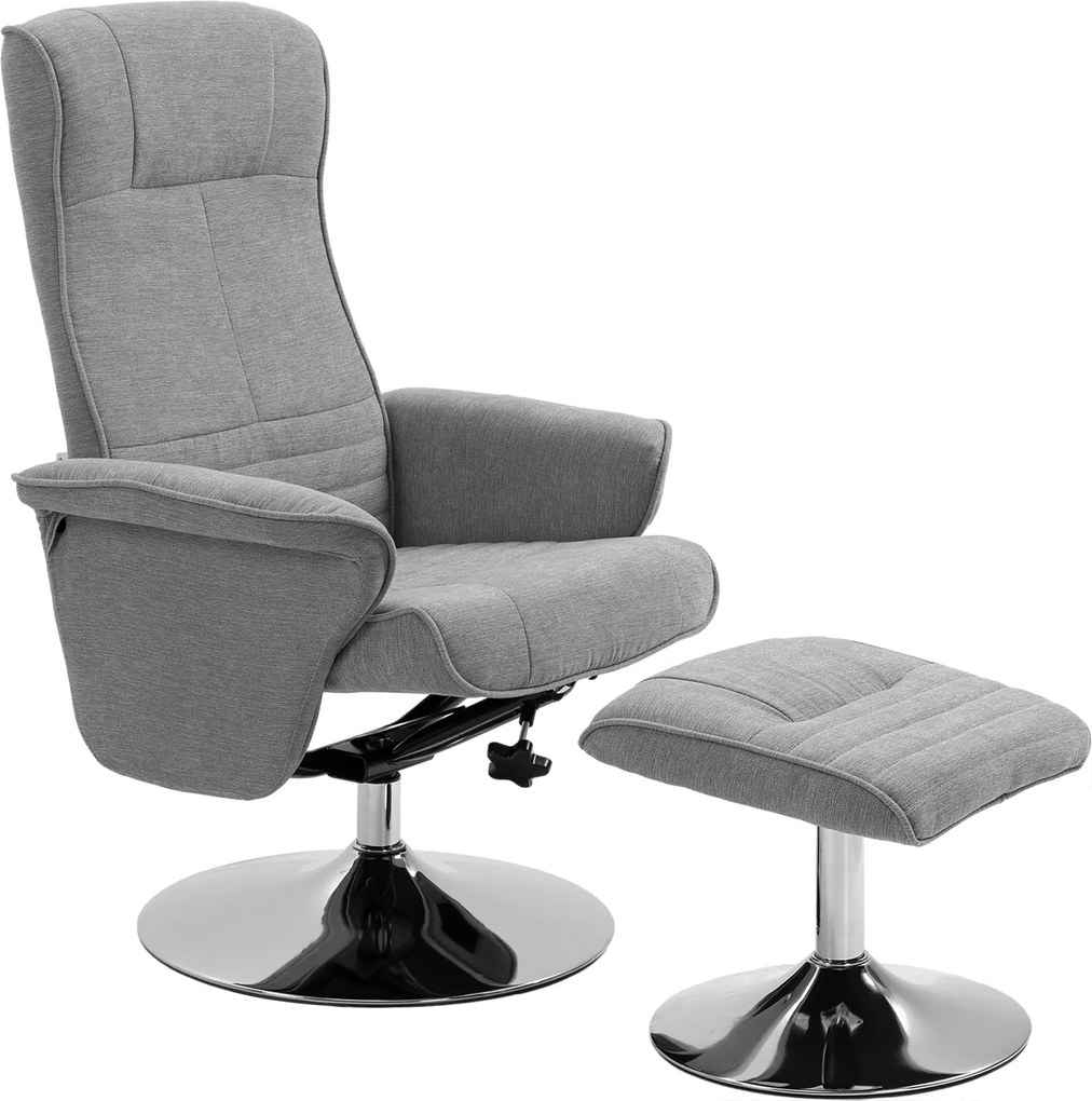 HOMCOM Fekvőszék Lábpihentetővel, 360°-ban Forgatható TV Szék Fekvő Funkcióval, Bársonyos Kinézetű Kárpitozott TV Szék, Szürke | Aosom