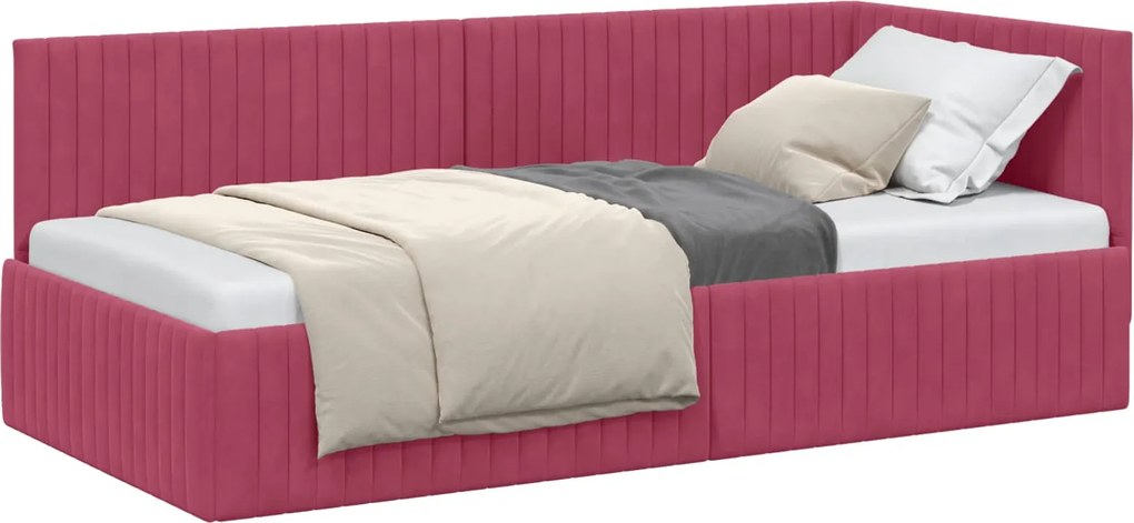 vidaXL Sarokágy keret fejtámlával Bordó 90 cm x 200 cm Bársony
