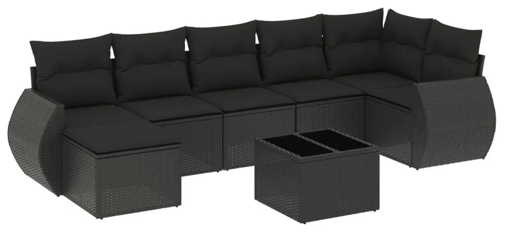 8 részes fekete polyrattan kerti ülőgarnitúra párnákkal