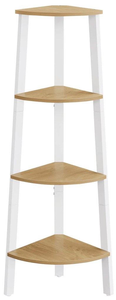 Sarokkönyvespolc, 4 szintes létrás polc 33×33×125 cm, natúr - fehér színben