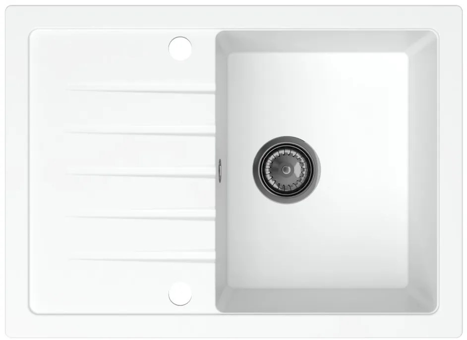 Mosogató Minőségi Titanite, konyhai gránit mosogató 680x495x215 mm + fekete szifon, fehér, SKQ-TIT.W.1KKO.XB