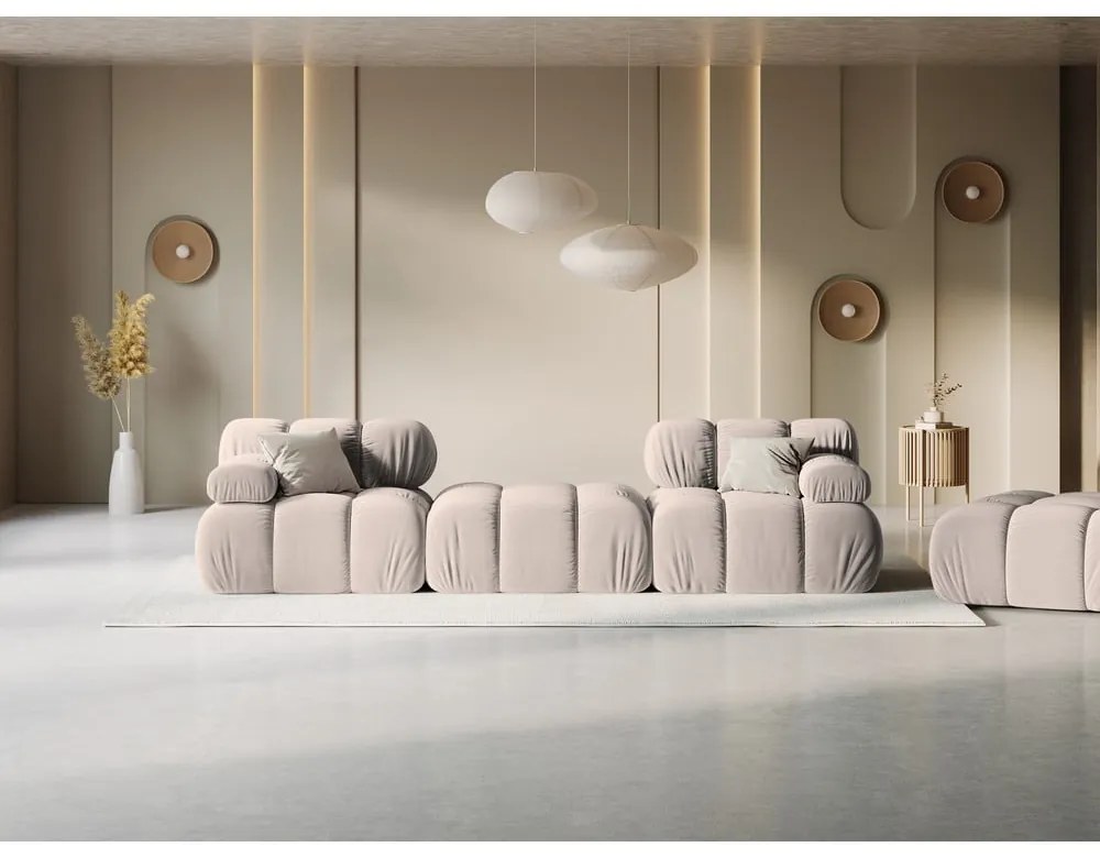 Világosbarna bársony moduláris sarokkanapé (variálható) Bellis – Micadoni