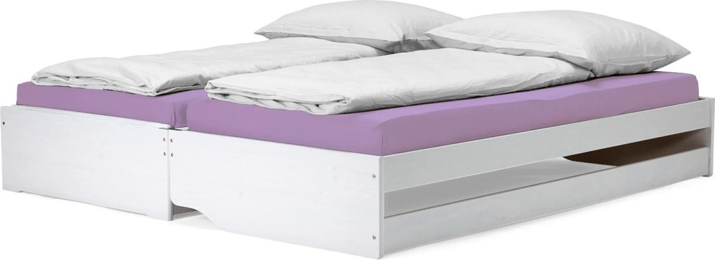 Ágy kihúzható pótágyakkal, fehér, tömörfa, 90x200, FLOPY