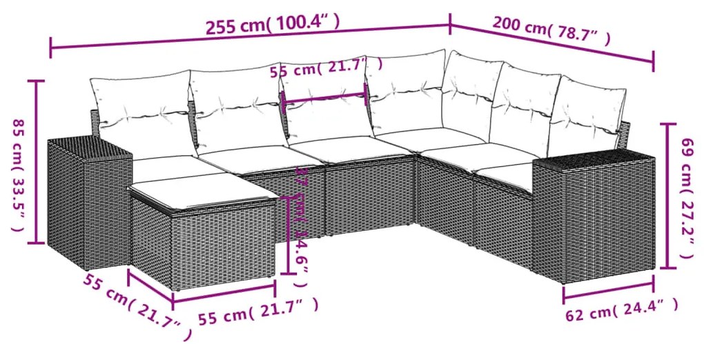 7 részes bézs polyrattan kerti ülőgarnitúra párnákkal