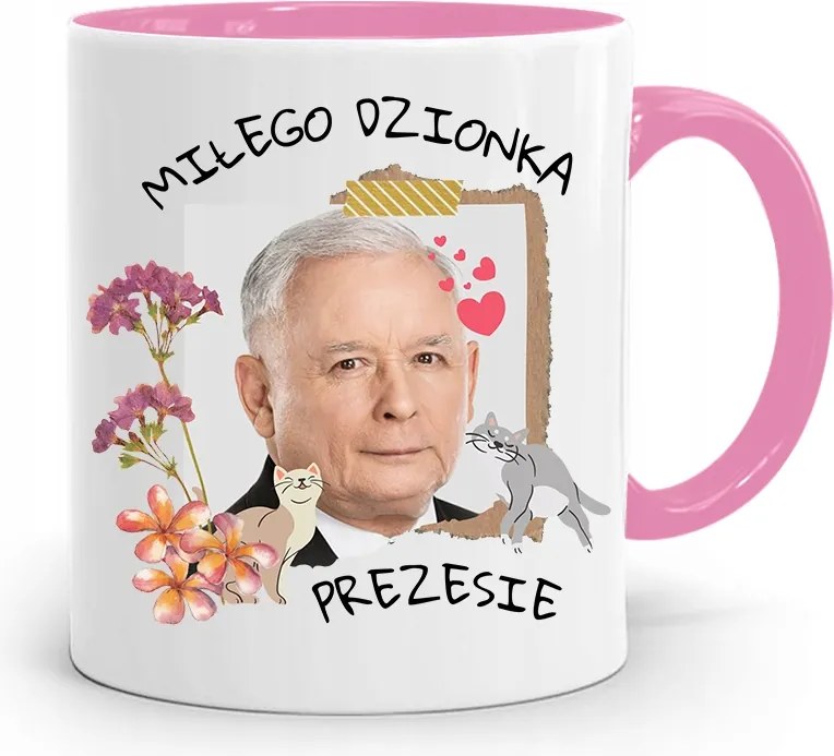 Rózsaszín Vicces Bögre Jaroslaw Kaczynski fényképes nyomattal