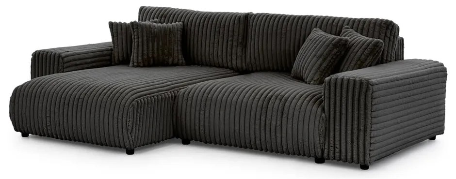 Sötétszürke kordbársony kinyitható-tárolóhelyes sarokkanapé (bal oldali) Sarina – Ropez
