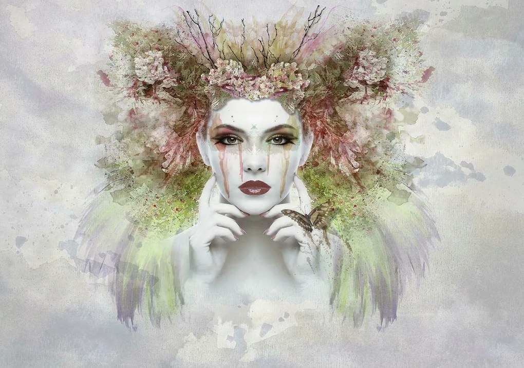 Fotótapéta Virágok Nő Beton utánzat 312x219