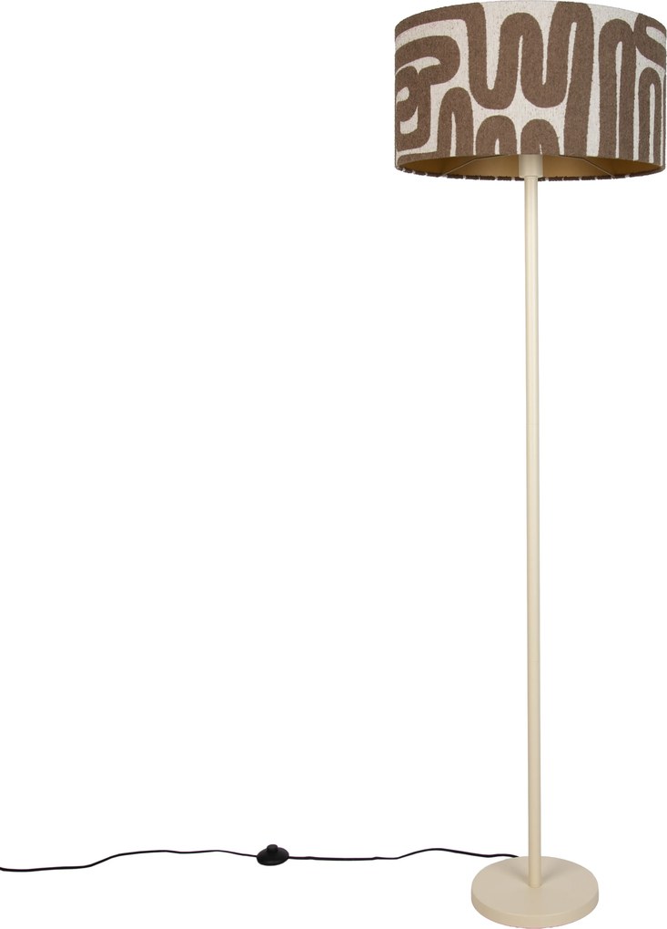 Japandi állólámpa bézs barna és bézs csíkos búrával 50 cm - Simplo
