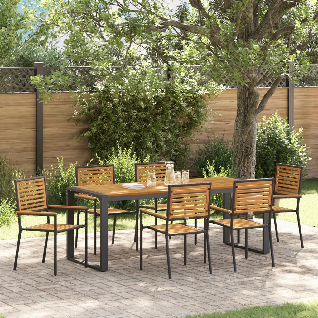 Kert étkező szett 7 pcs Fekete 200 x 80 x 75 cm polirattan