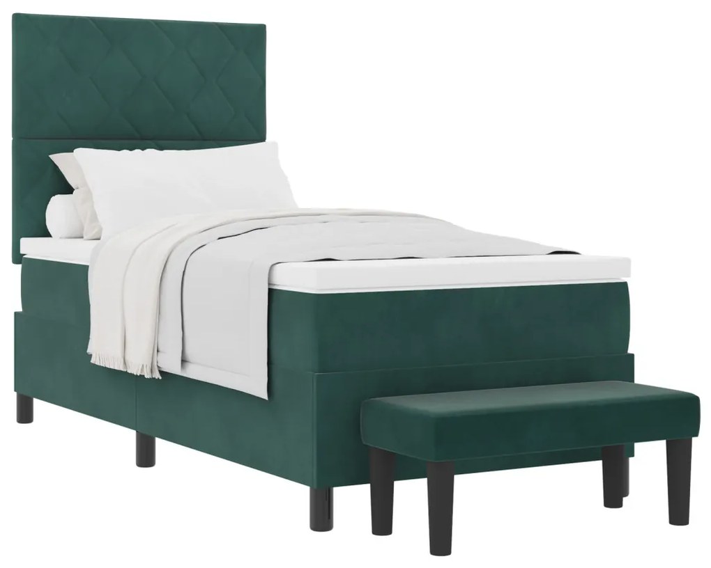 Box Spring Ágy Matraccal és Pad Sötét Zöld 90x190 cm Bársonyos