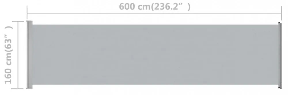 szürke behúzható oldalsó terasz-napellenző 600 x 160 cm