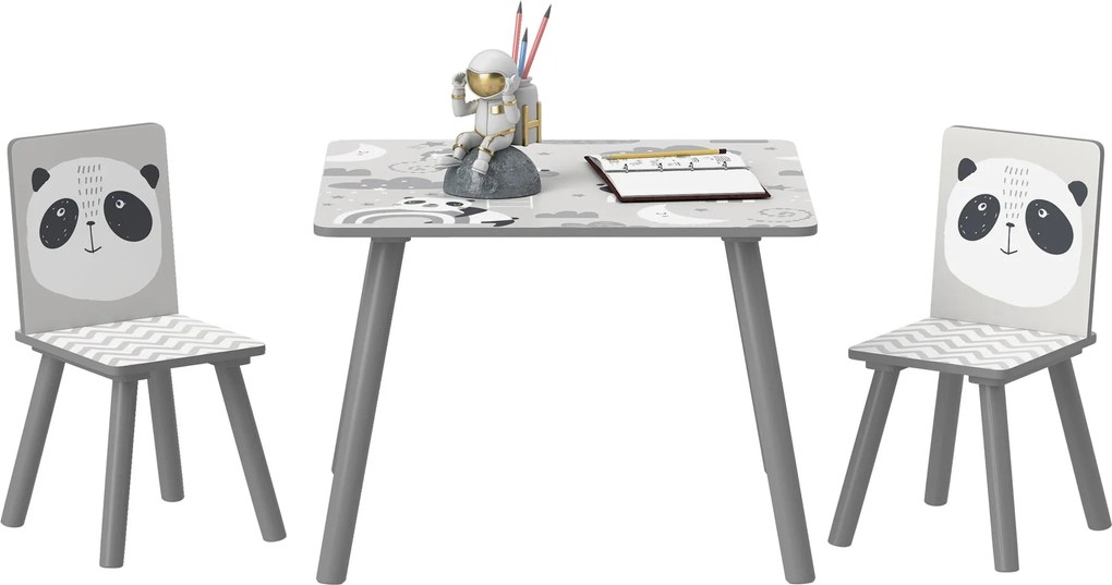 ZONEKIZ Gyermek 3 Részes Asztal és Szék Szett - Gyermek Asztal 2 Székkel 3-8 Éves Gyerekeknek, Hálószobába, Játékterembe, Szürke és Fehér | Aosom
