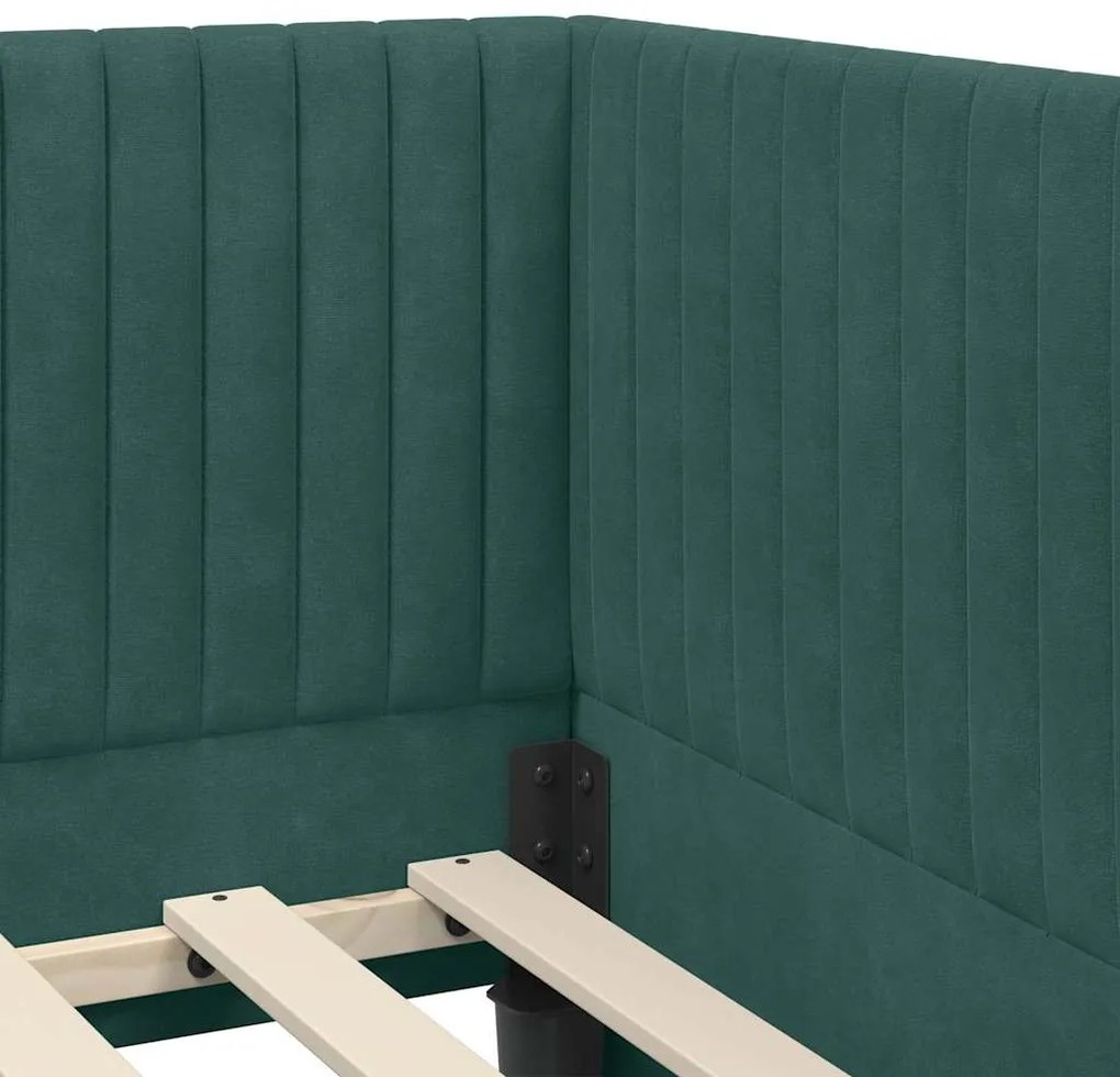 Sarokágy keret fejtámlával Sötétzöld 100 x 200 cm Bársony