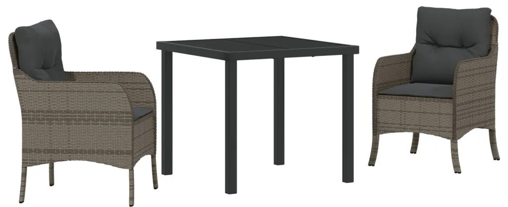 3 darabos kerti étkező szett párnákkal, szürke poly rattan