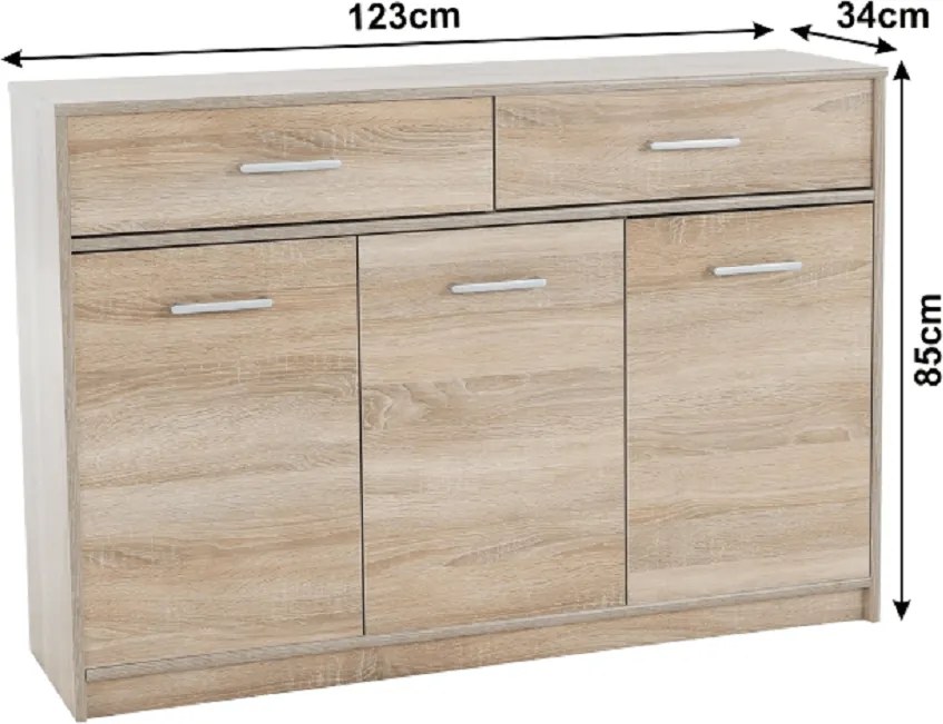 Komód 3D2S, sonoma tölgyfa, TEYO