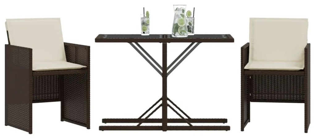 vidaXL 3 részes barna polyrattan bisztrógarnitúra párnákkal