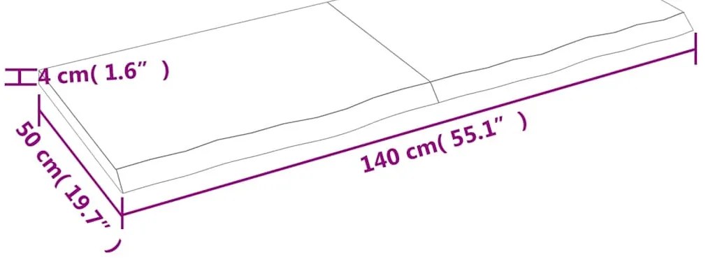 világosbarna kezelt tömör fa fürdőszobai pult 140x50x(2-4) cm