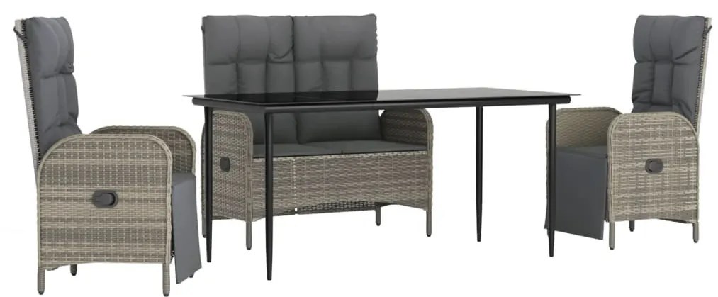 vidaXL 4 részes szürke polyrattan kerti étkezőszett párnával