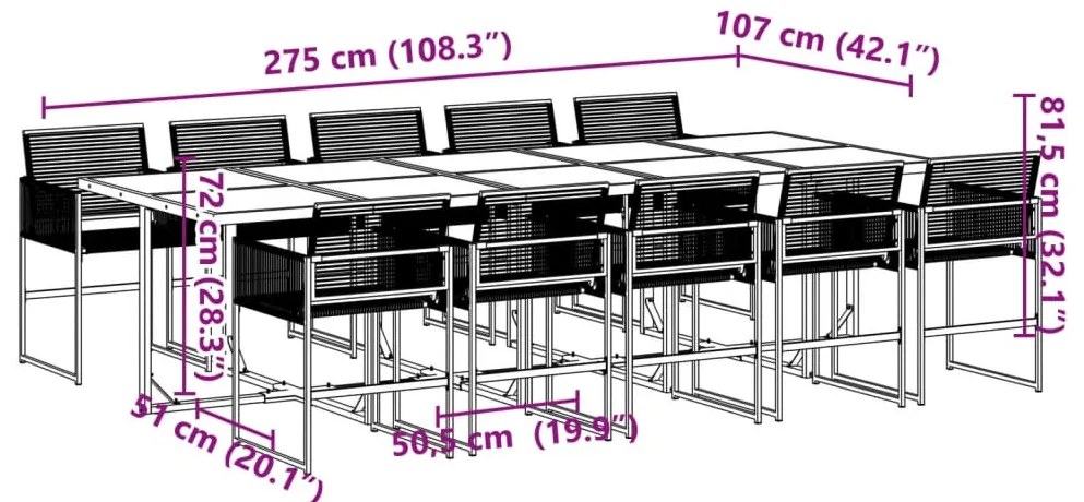 11 részes fekete polyrattan kerti étkezőgarnitúra
