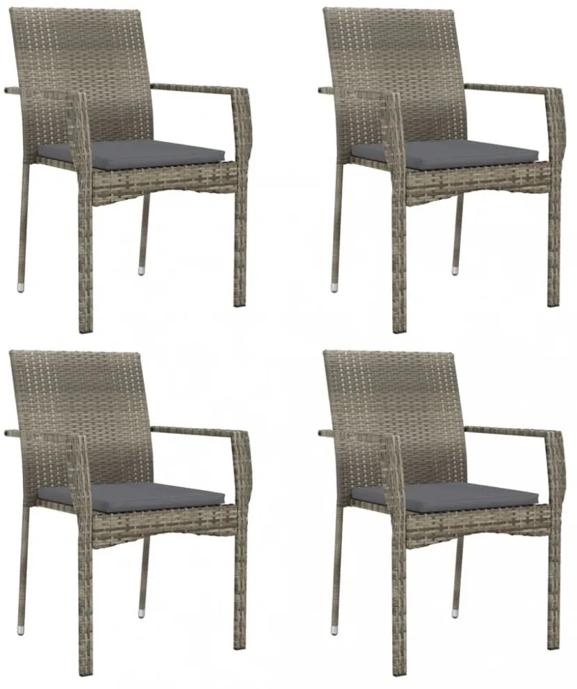 4 db szürke polyrattan kerti szék párnával