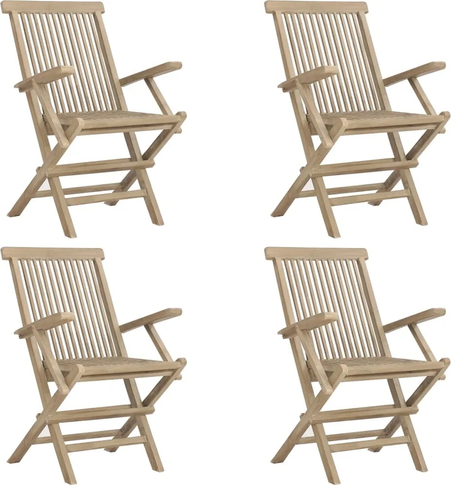 vidaXL 4 db szürke összecsukható tömör tíkfa kerti szék 56x61x89 cm