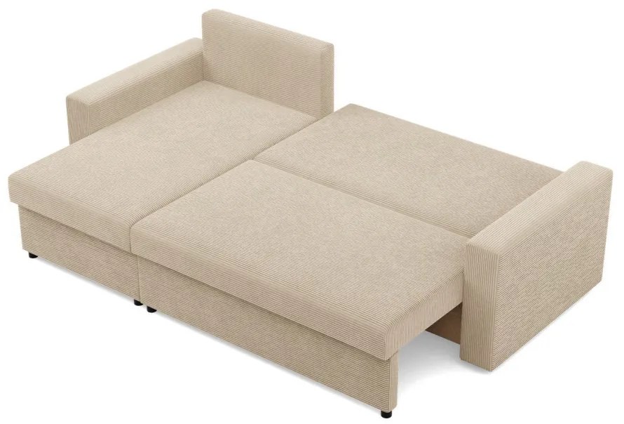 Zeus sarokkanapé, 2 ágyneműtartóval, egyenes kartámasz, kordbársony, univerzális oldal, hab töltet, bézs