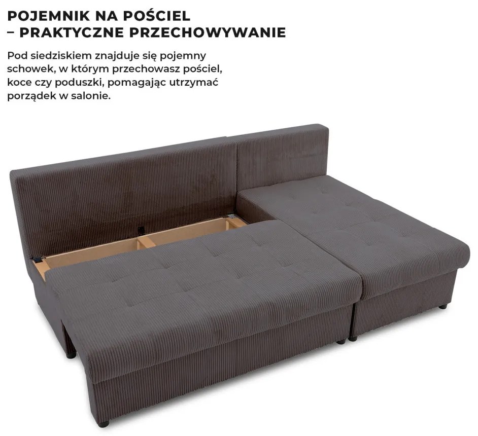 Venezia sarokkanapé, kordbársony, univerzális oldal, bonell töltet, szürke