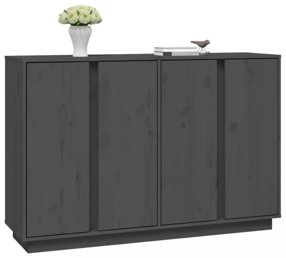 szürke tömör fenyőfa tálalószekrény 120x35x80 cm