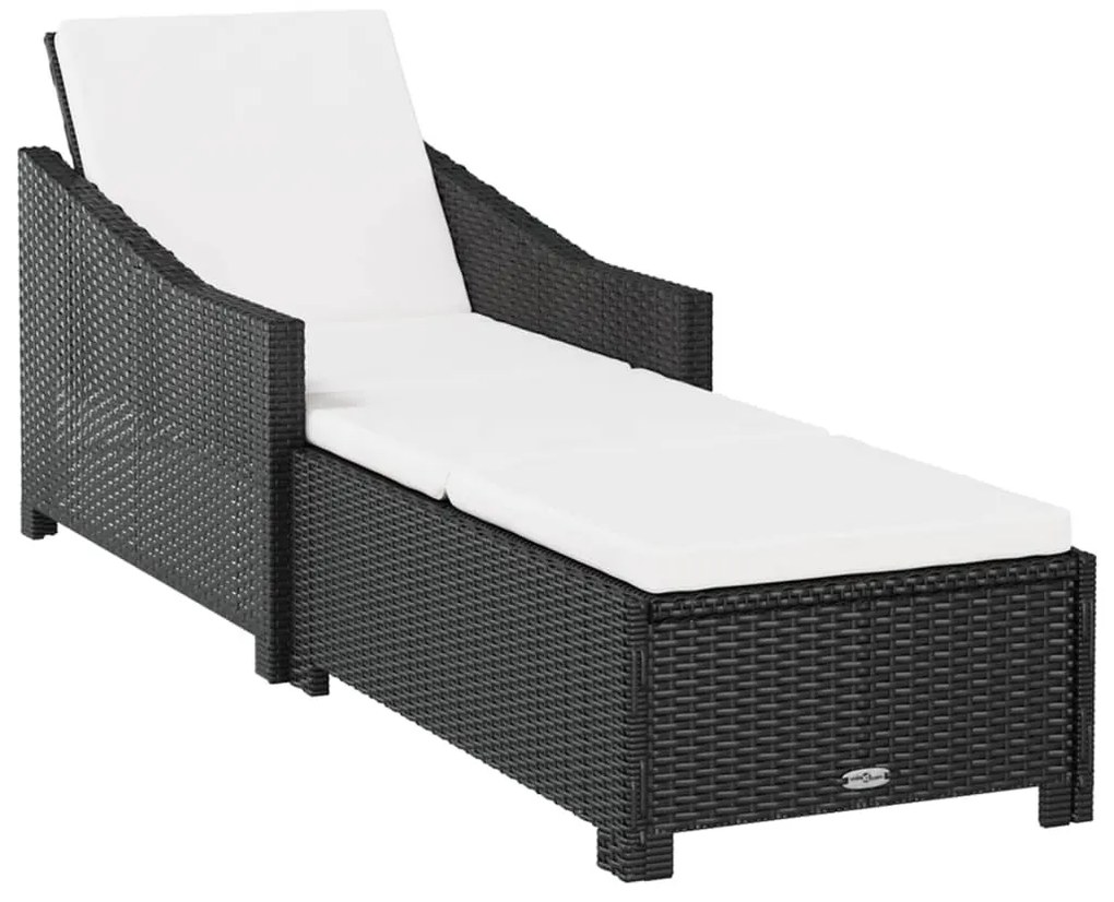 Fekete polyrattan napozóágy krémfehér párnával