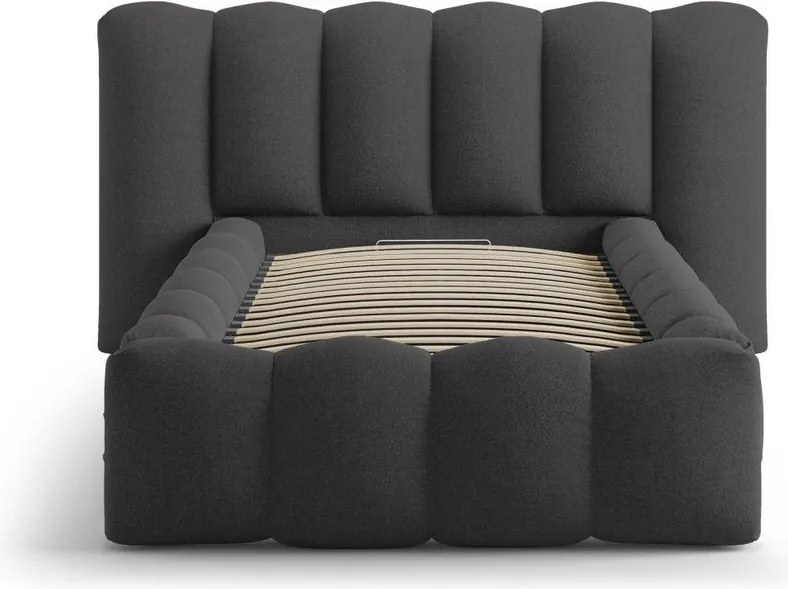 Antracitszürke kárpitozott ágyneműtartós egyszemélyes ágy ágyráccsal 90x200 cm Lupine – Micadoni