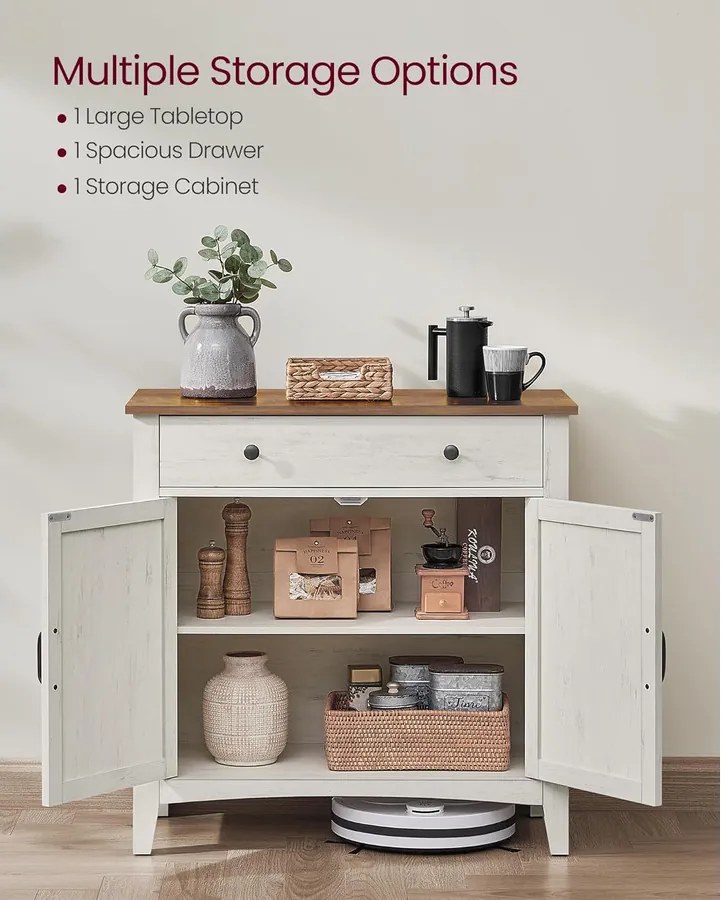 Tálalószekrény magasságban állítható polccal, 40 x 80 x 80 cm, fehér és mézbarna