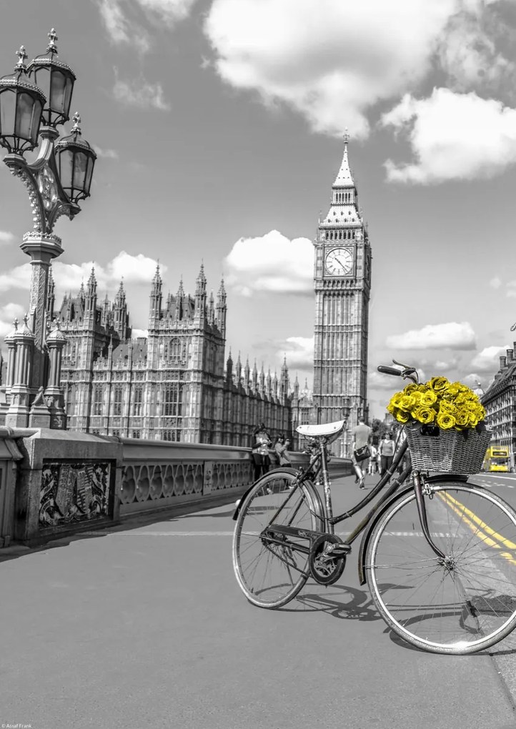 Poszter 29,7x42cm Kerékpár virágcsokorral a Westminster hídon, Assaf
