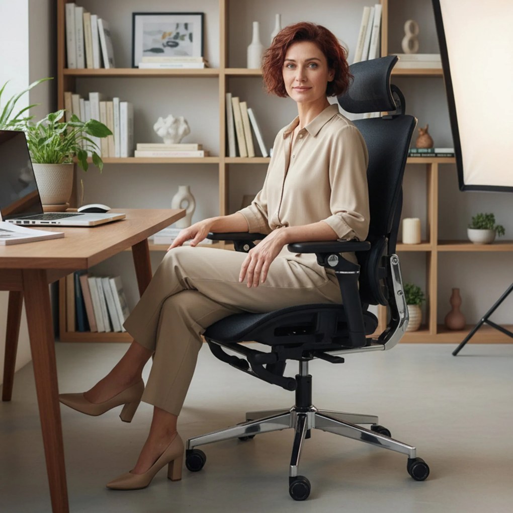 HOMCOM ergonomikus irodai szék – állítható deréktámasz és fejtámla, 5D karfák, osztott háttámla, kihúzható lábtartó, magasság- és dőlésszögállítás, há