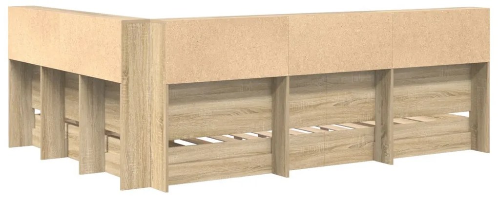 vidaXL Könyvespolcos Ágy fejtámlával sonoma tölgy 140 x 200 cm Faanyag