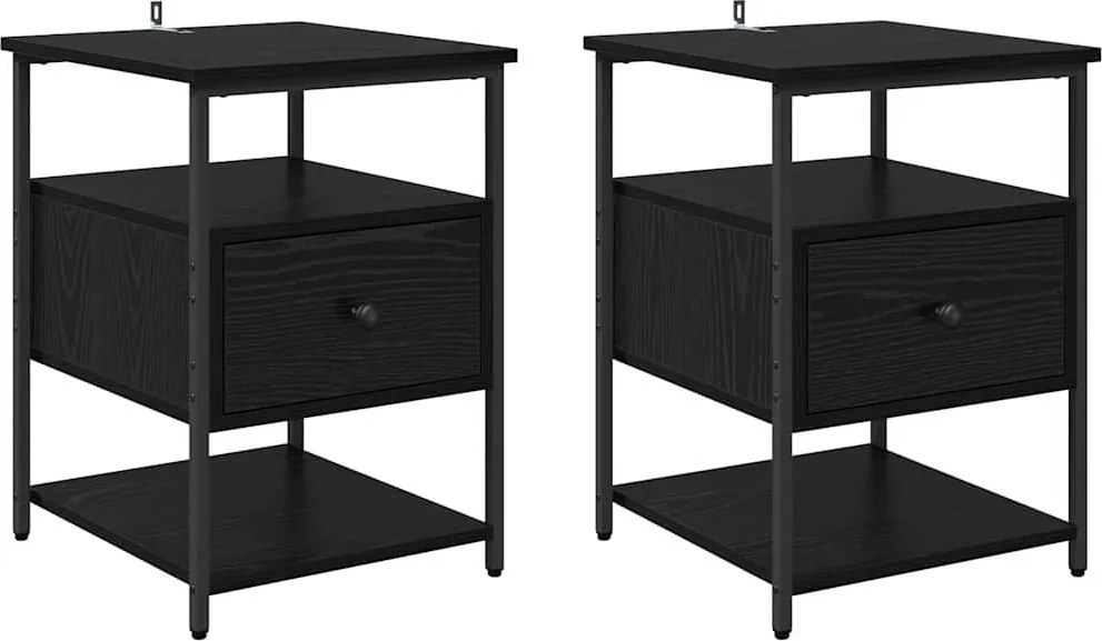 vidaXL Éjjeliszekrény 2 pcs Fekete tölgy 40 x 42 x 56 cm Faanyag
