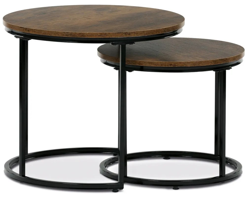 Set măsuță de cafea blat MDF, decor lemn vechi, bază metalică