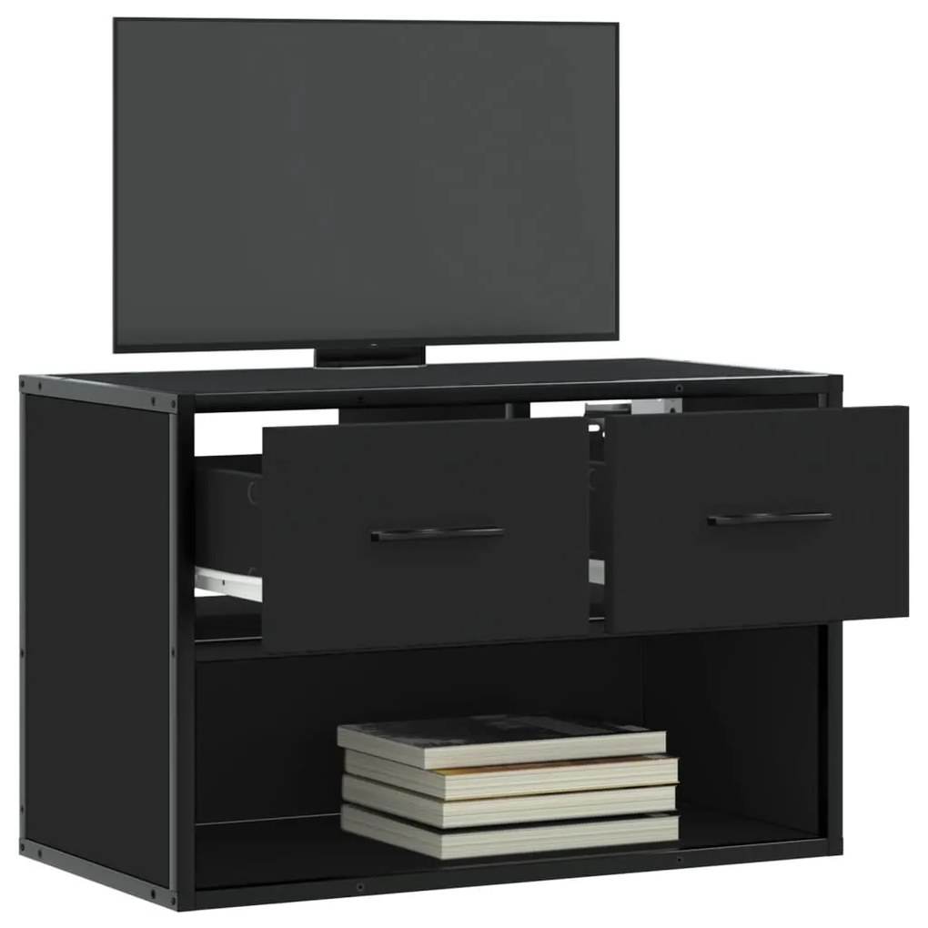 fekete szerelt fa és fém TV-szekrény 60 x 31 x 39,5 cm