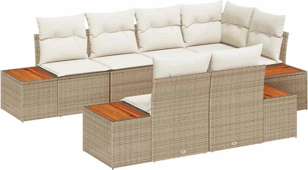 vidaXL Kerti Kanapé Szett párnával 7 pcs Beige és krém Polyrattan