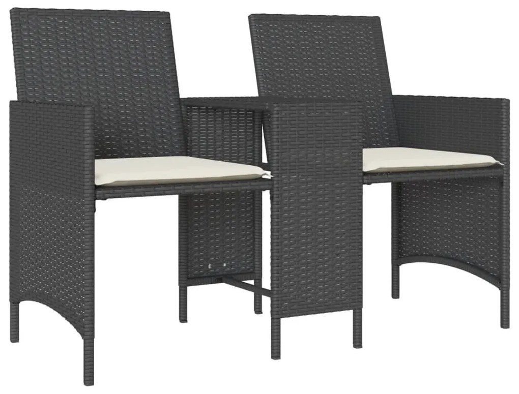 2 személyes fekete polyrattan kerti kanapé asztallal/székkel