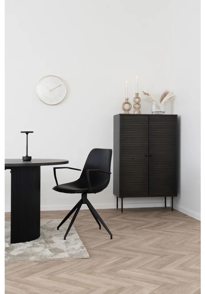 Kyoto polcos szekrény, 2 ajtós, tölgyfa furnér, füstölt, fekete fém lábak 80x40x130 cm